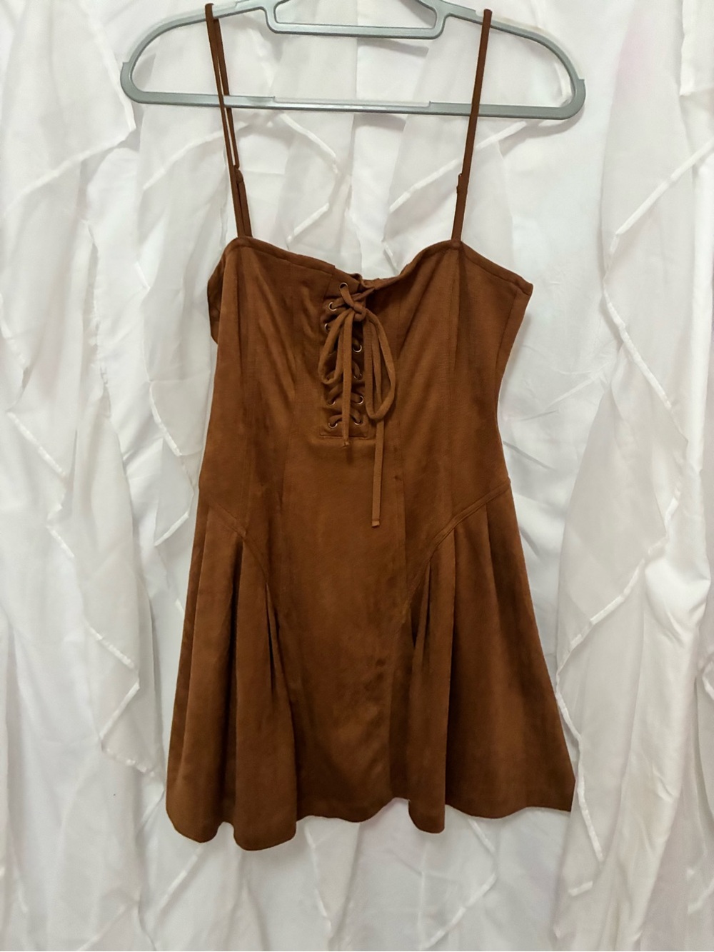 Brown Lace-Up Suede Mini Dress